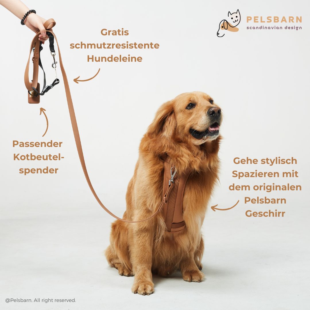 Pelsbarn Hundegeschirr (mit gratis Leine und Kotbeutelspender)