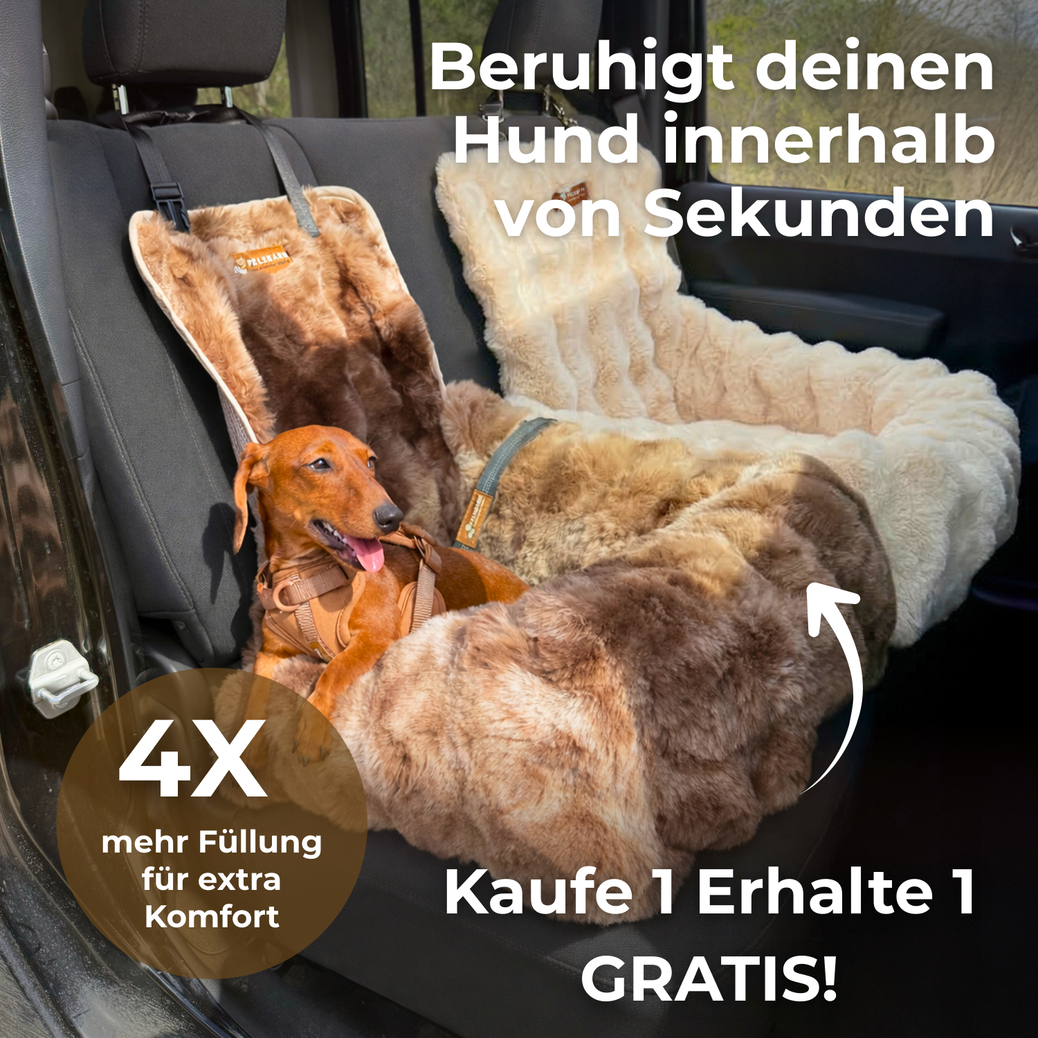 Luxurises Hundebett frs Auto (1+1 GRATIS)  pelsbarn.de