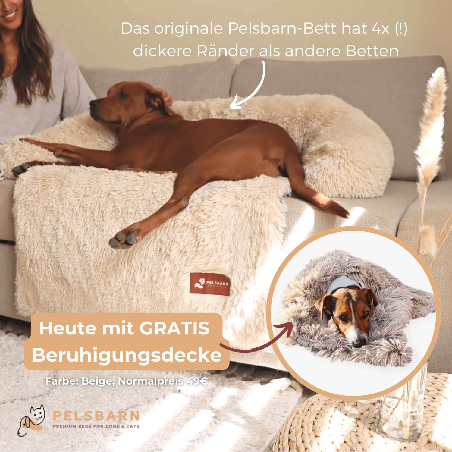 Pelsbarn Beruhigendes Hundebett (+GRATIS Kuscheldecke)